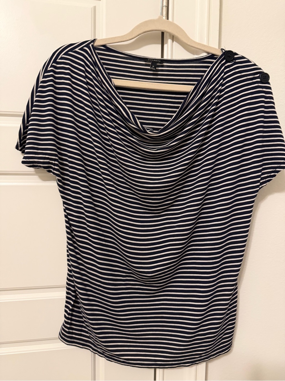 Striped Navy and Off-white Women's Drape Neck Top